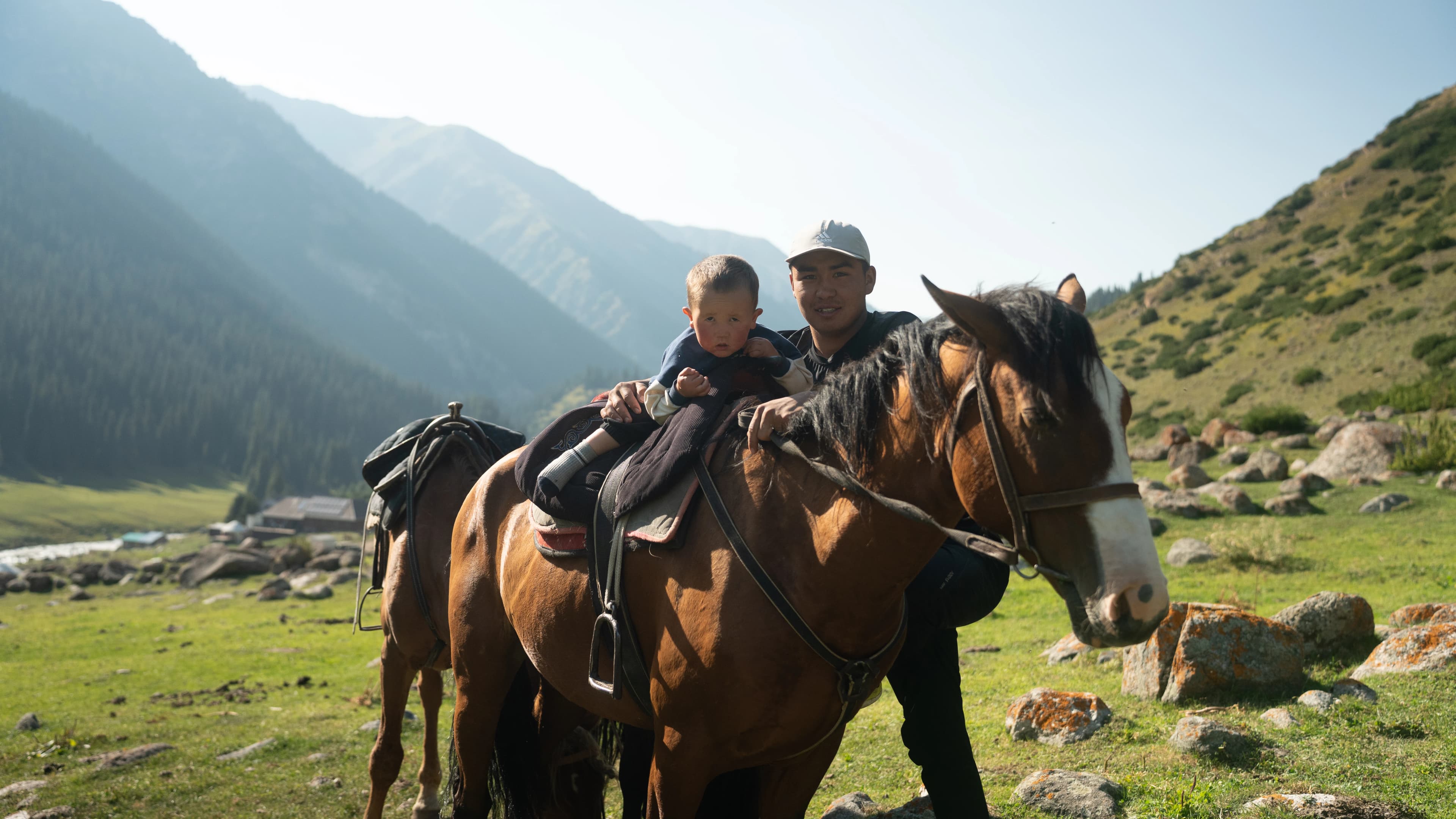 Panoramic view of the alpine valley landscape